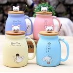 Heat-Resistant Ceramic Sesame Cat Mug With Lid