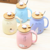 Heat-Resistant Ceramic Sesame Cat Mug With Lid