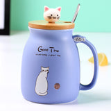 Heat-Resistant Ceramic Sesame Cat Mug With Lid