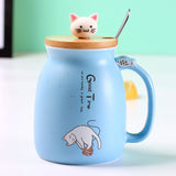 Heat-Resistant Ceramic Sesame Cat Mug With Lid