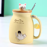 Heat-Resistant Ceramic Sesame Cat Mug With Lid