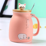 Heat-Resistant Ceramic Sesame Cat Mug With Lid